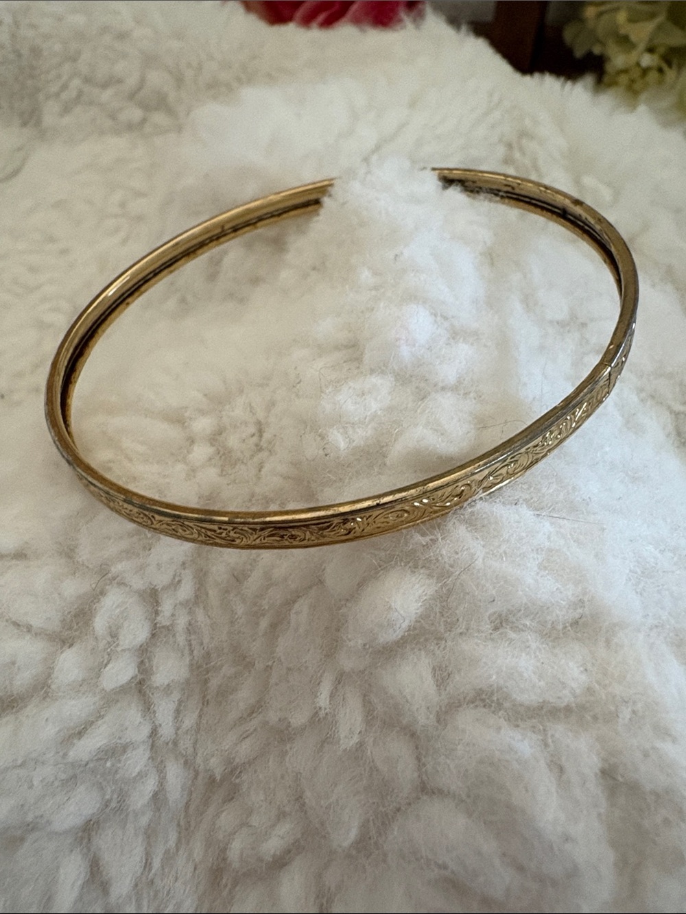 Gold Tone Engraved Bangle Bracelet